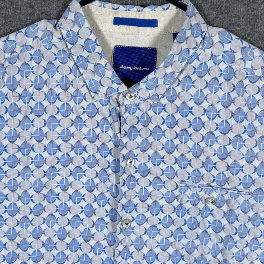 Tommy Bahama Hawaiian Shirt Mens XXL Modern‎ Fit Blue Geometric Silk Blend
